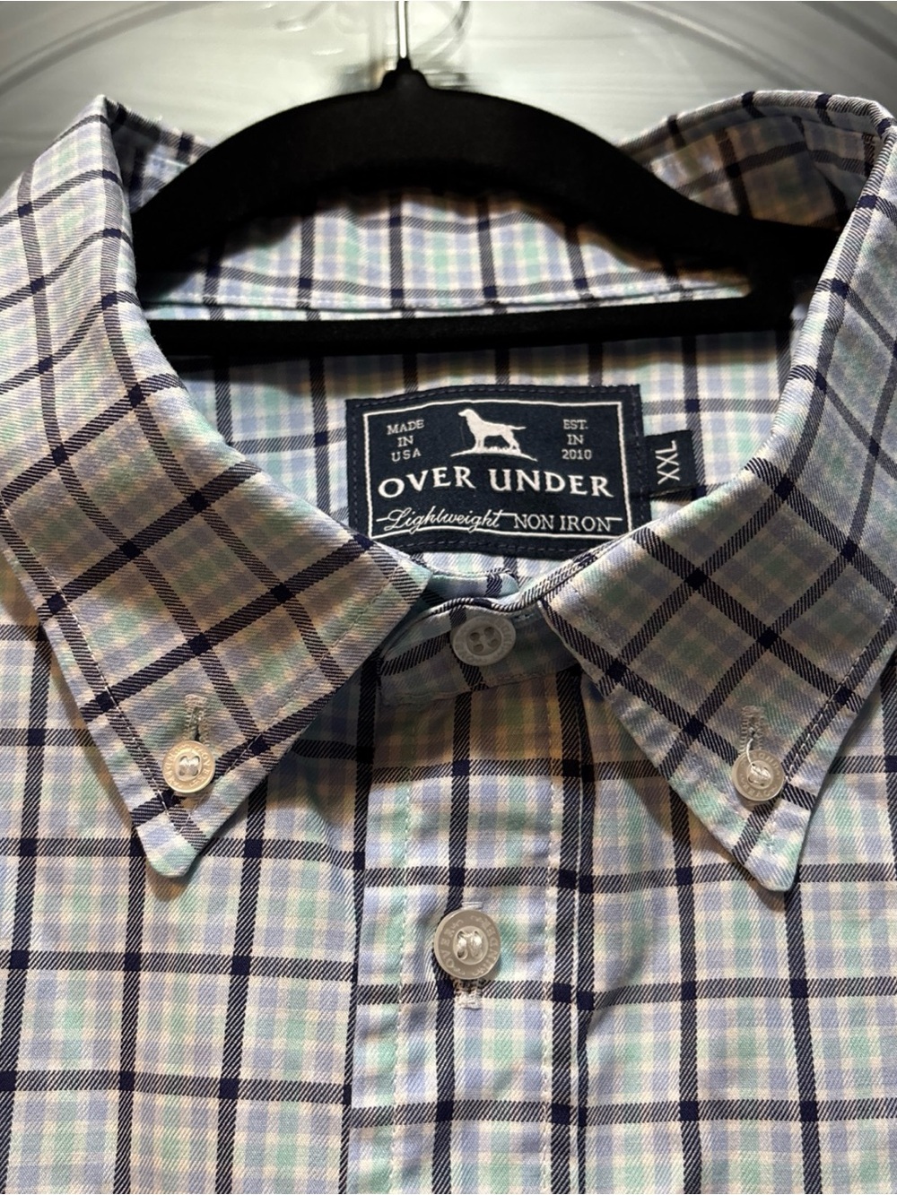 Over Under Lightweight Men’s Button-Down Shirt - 2XL Lilac/Lime plaid *Read